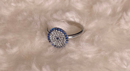 Turkish Eye with White & Blue Cubic Zirconias Ring