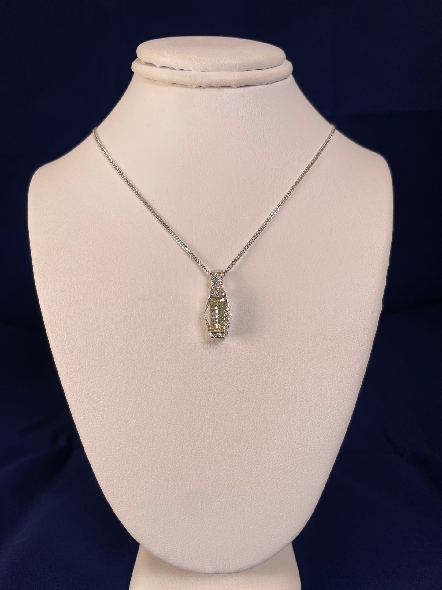 9ct White Gold Lemon Quartz & Diamond Pendant Necklace