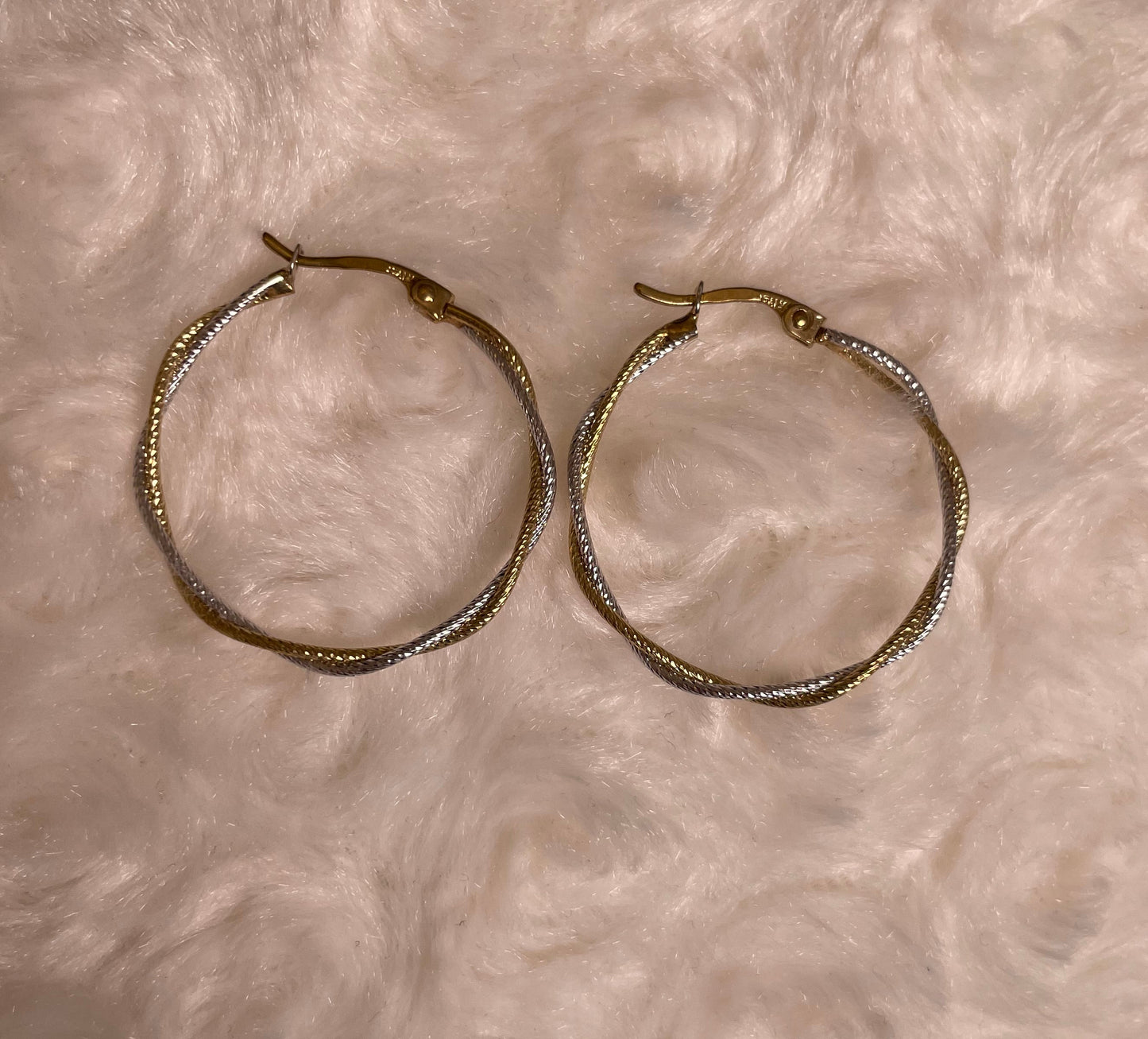 9ct White & Yellow Gold Twisted Wire Hoop Earrings