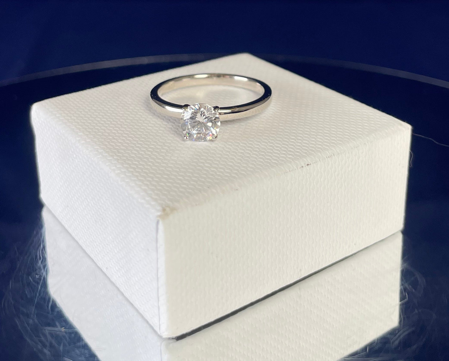 Rhodium-Plated Silver Brilliant Cut Cubic Zirconia Solitaire