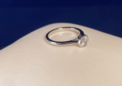 Rhodium-Plated Silver Round Cut Solitaire Cubic Zirconia Bezel Set