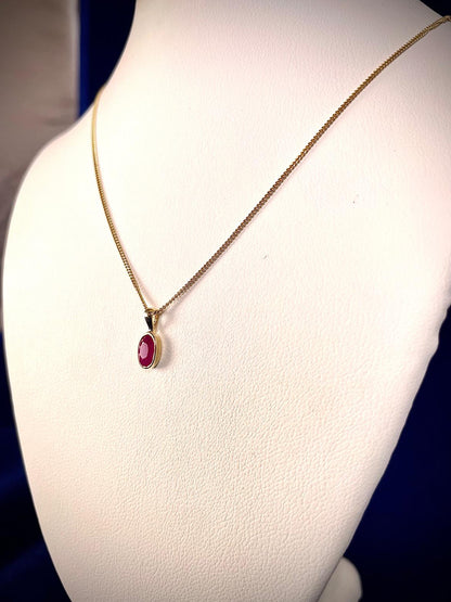 9ct Yellow Gold Oval Ruby Pendant Necklace