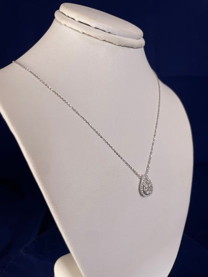 18ct White Gold Pear Shape Pave Set Diamond Pendant Necklace