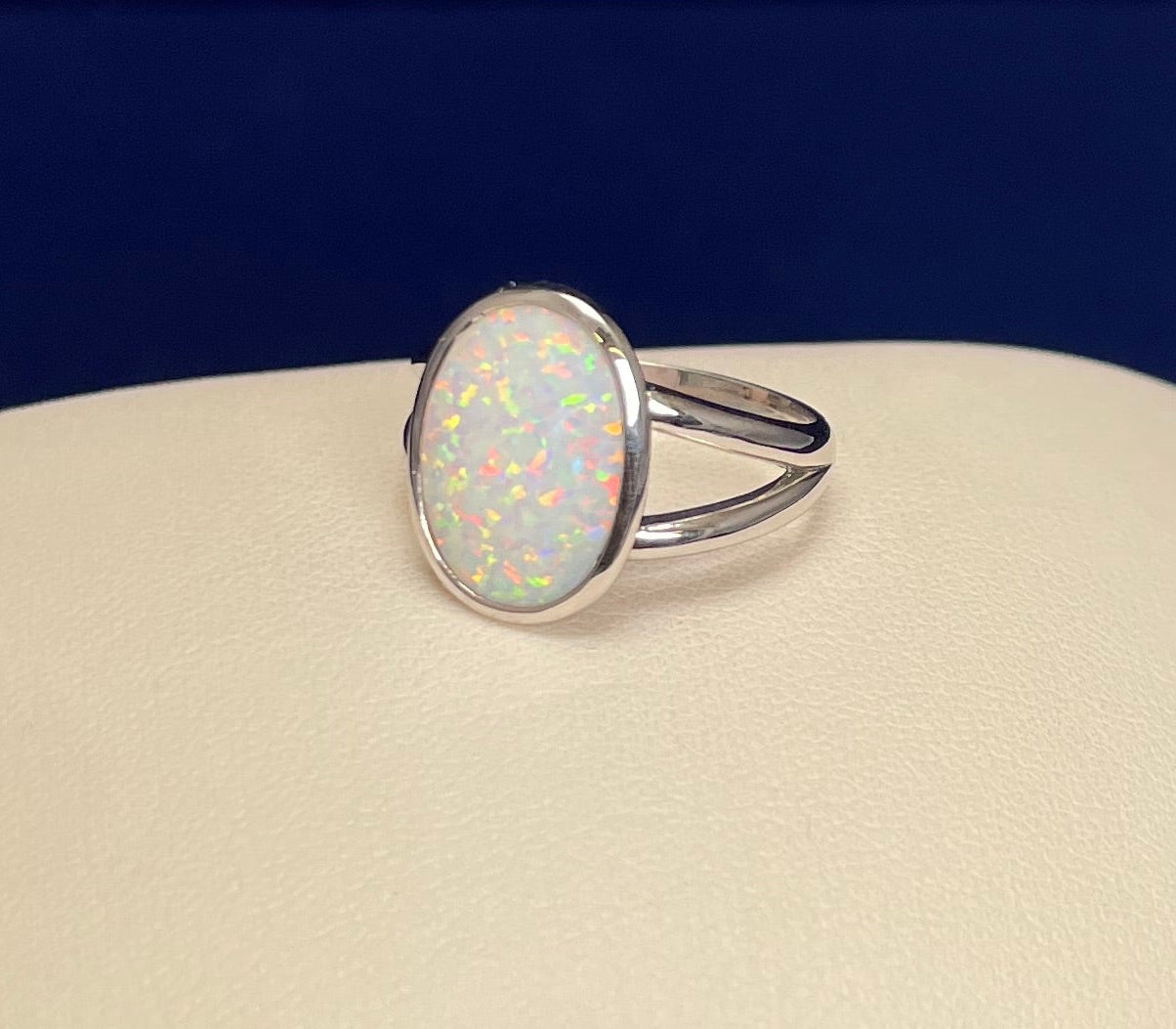 Oval Split Shoulder Ring with a Synthetic Opal