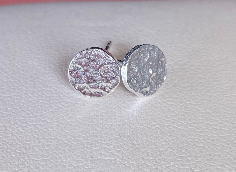 Hammered Disc Earrings Rhodium Plated Silver