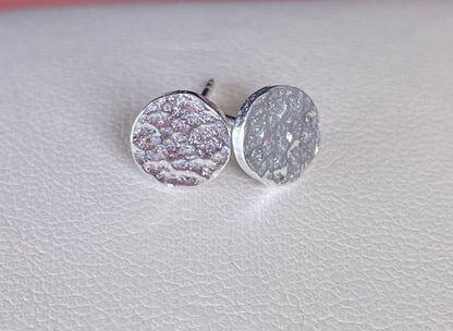 Hammered Disc Earrings Rhodium Plated Silver