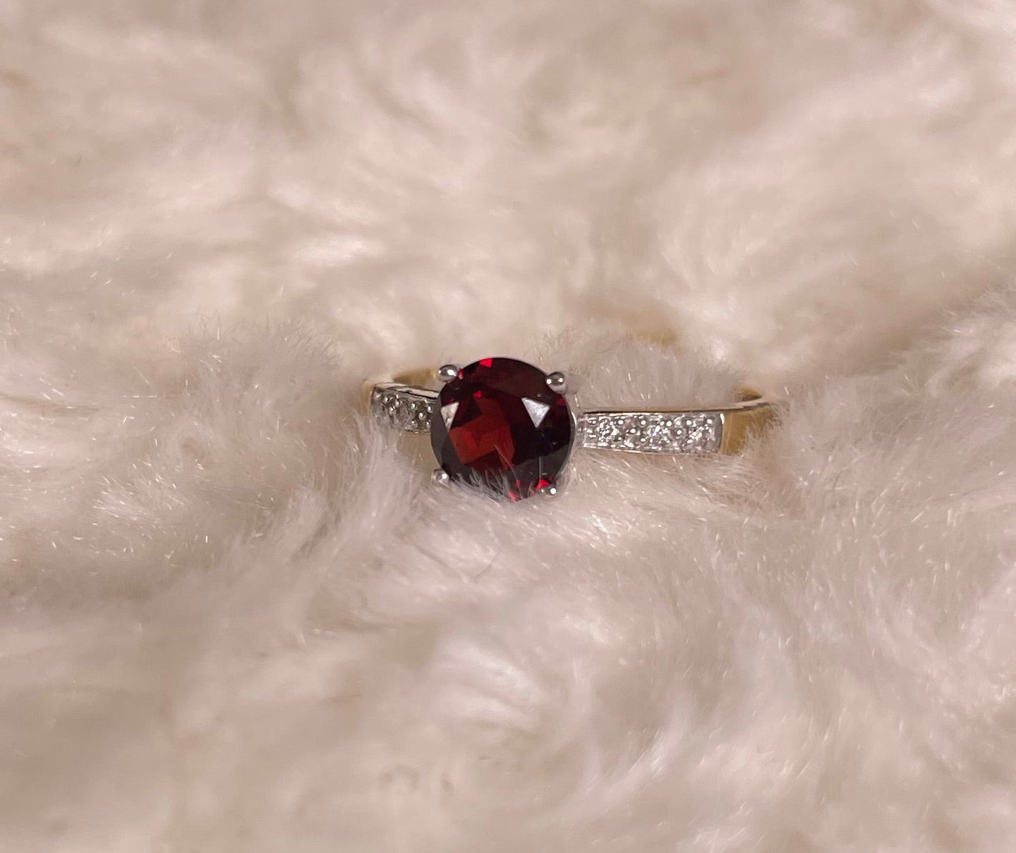 9ct Yellow Gold Garnet Set Dress Ring with Diamond chips