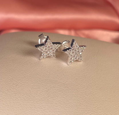 Rhodium-Plated Silver Pretty Star Earrings With Cubic Zirconia