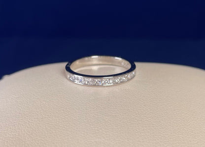 Half Eternity Channel Set Princess Cut Cubic Zirconia Rhodium Plated