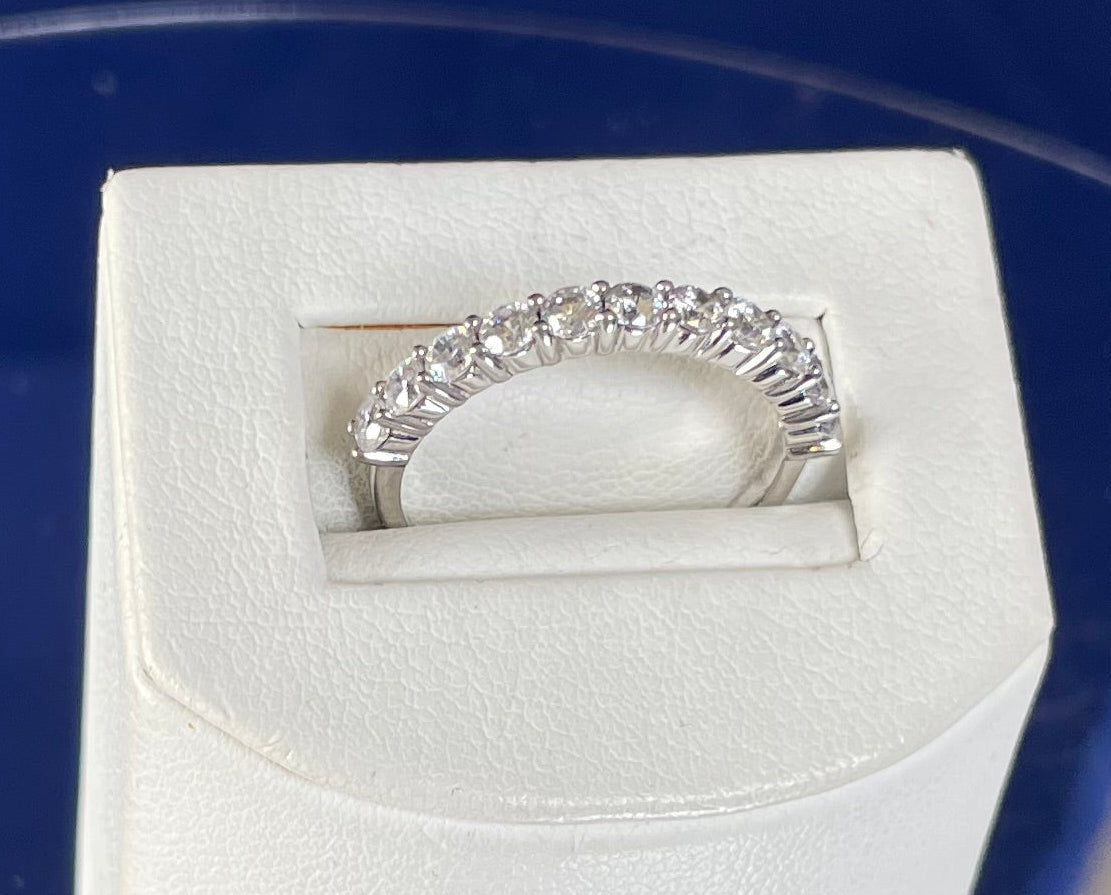 Rhodium-Plated Silver Half Eternity Ring with Cubic Zirconias