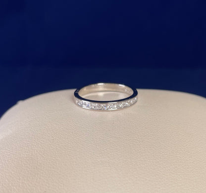 Rhodium-Plated Silver Half Eternity Channel Set Princess Cut Cubic Zirconia