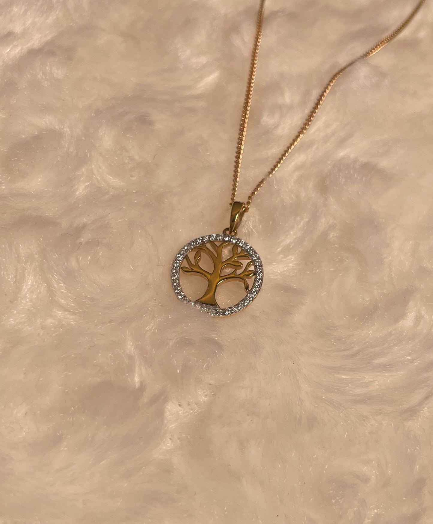 9ct Yellow Gold & Diamond Tree of Life Pendant Necklace