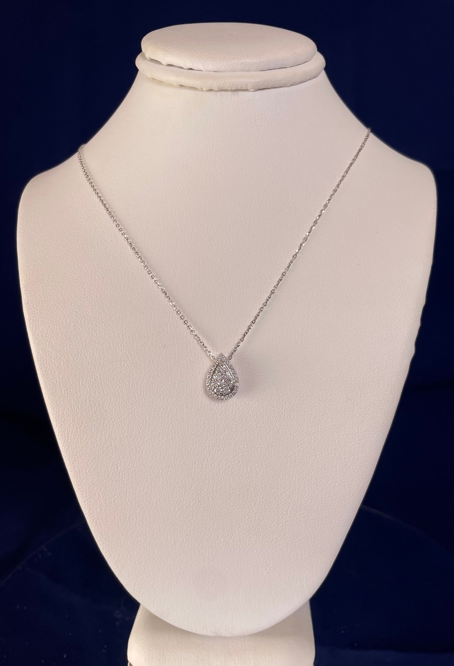 18ct White Gold Pear Shape Pave Set Diamond Pendant Necklace