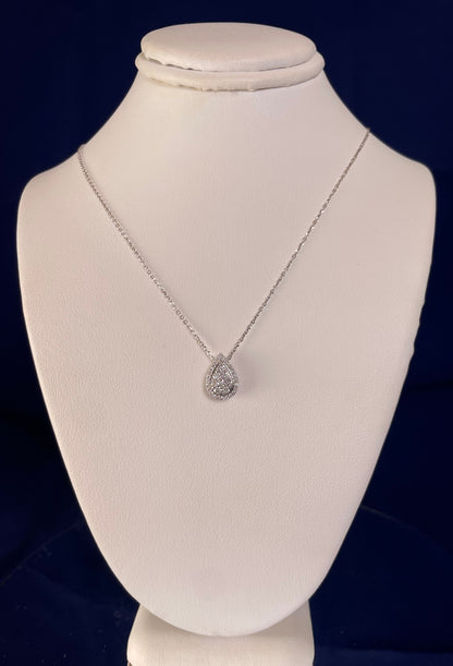 18ct White Gold Pear Shape Pave Set Diamond Pendant Necklace