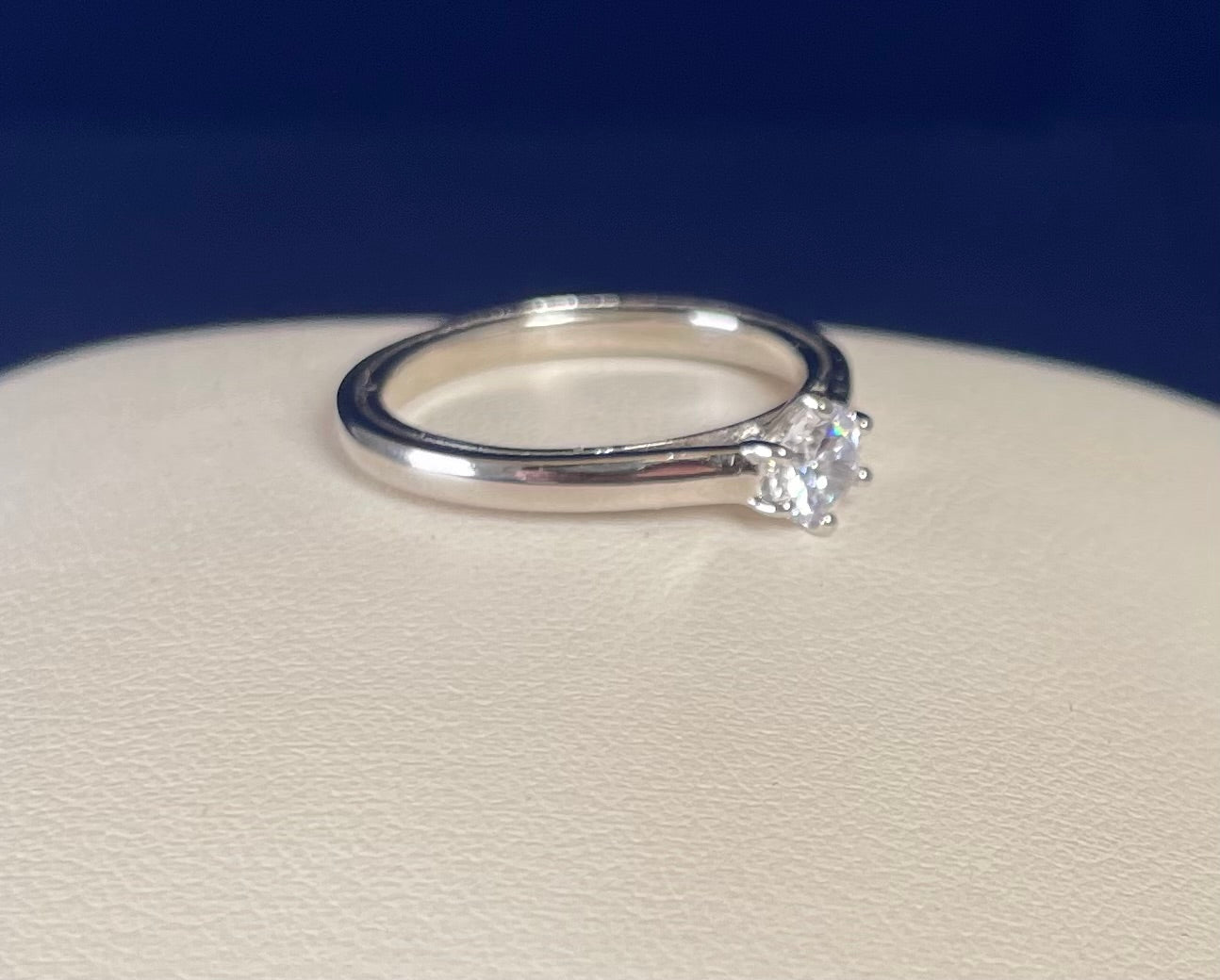 Brilliant Cut Solitaire Cubic Zirconia Six Claw Rhodium Plated