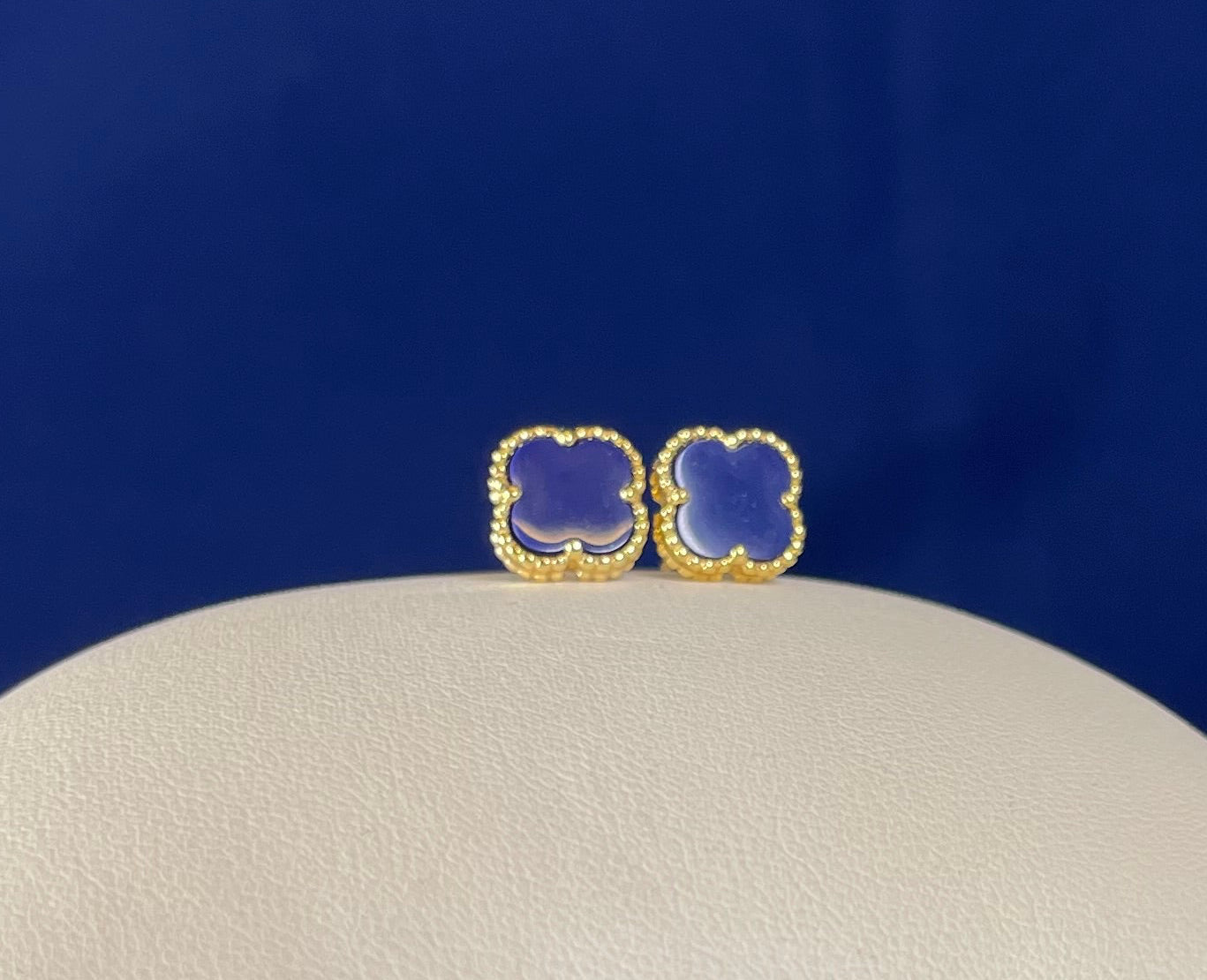 Gold-Plated Blue Lapis Clover Earrings