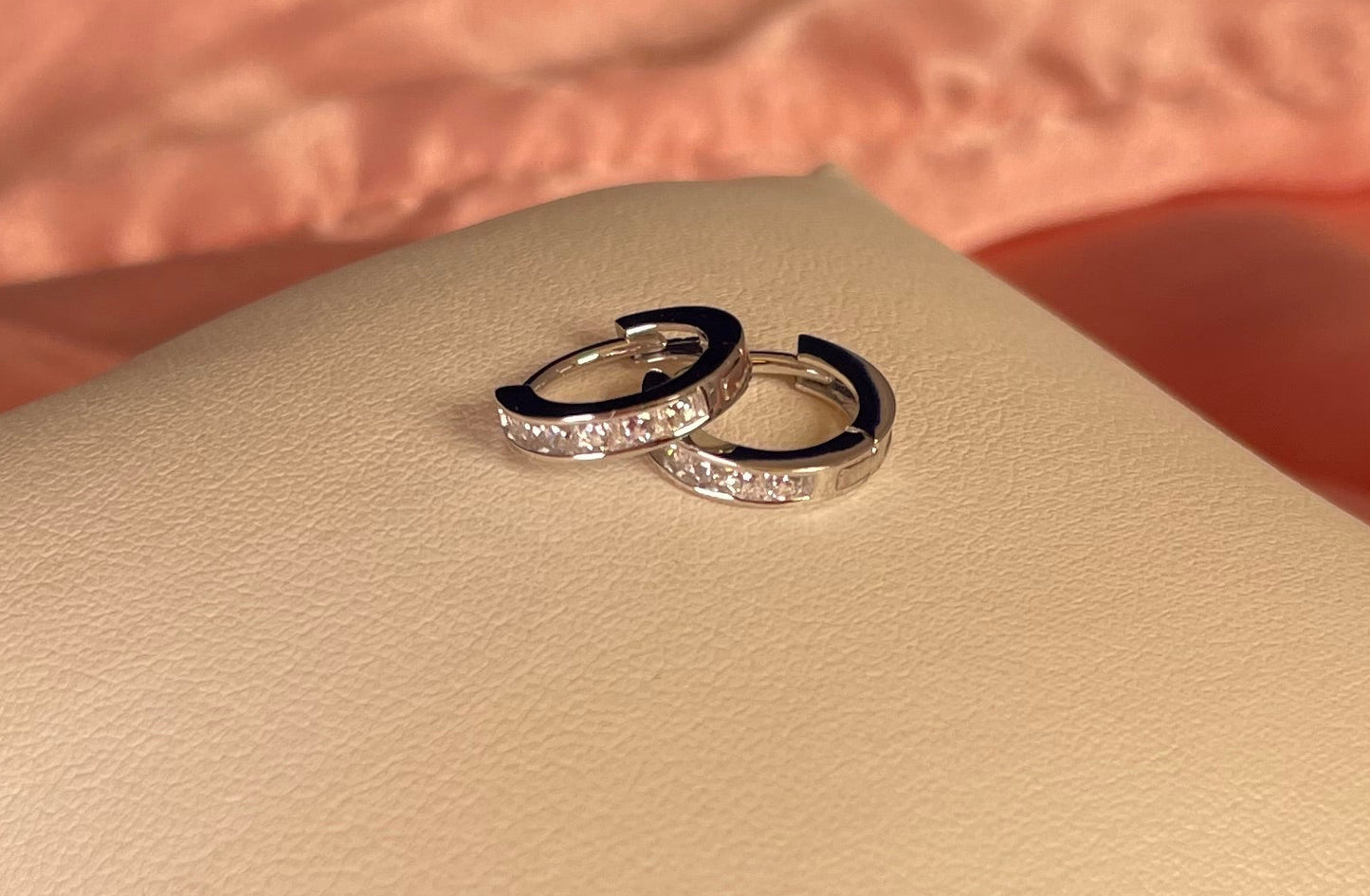 Small Hoop Earrings With Cubic Zirconia Rhodium Plated Silver