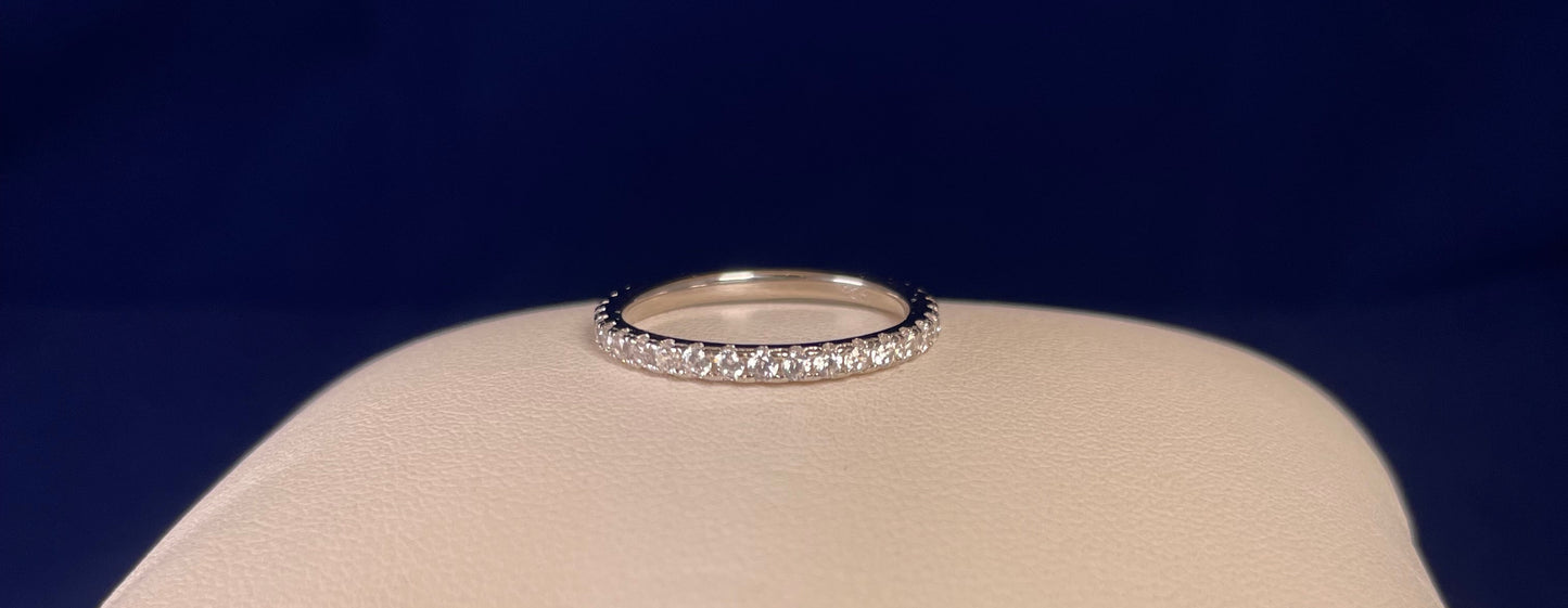 Rhodium-Plated Silver Fine Band Full Eternity Pave Setting Cubic Zirconia