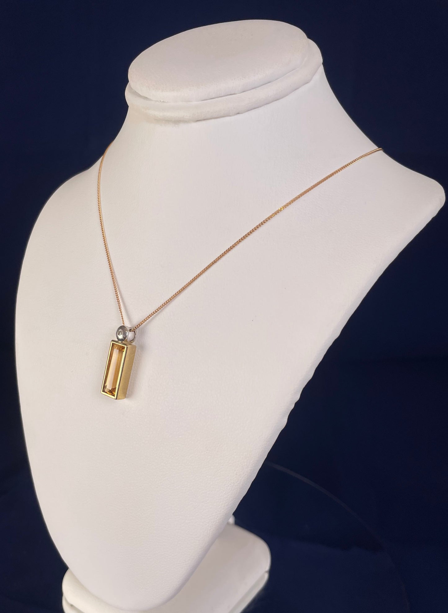 9ct Yellow Gold Baguette Citrine & White Gold Bale with One Diamond Pendant Necklace