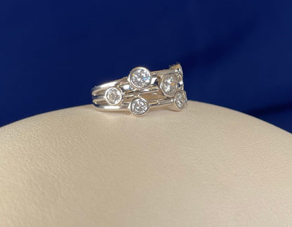 Silver Three Row Boodle Ring with Cubic Zirconias