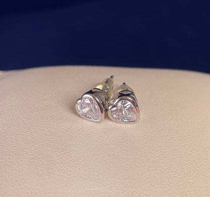 Rhodium-Plated Silver Heart Earrings With Cubic Zirconia