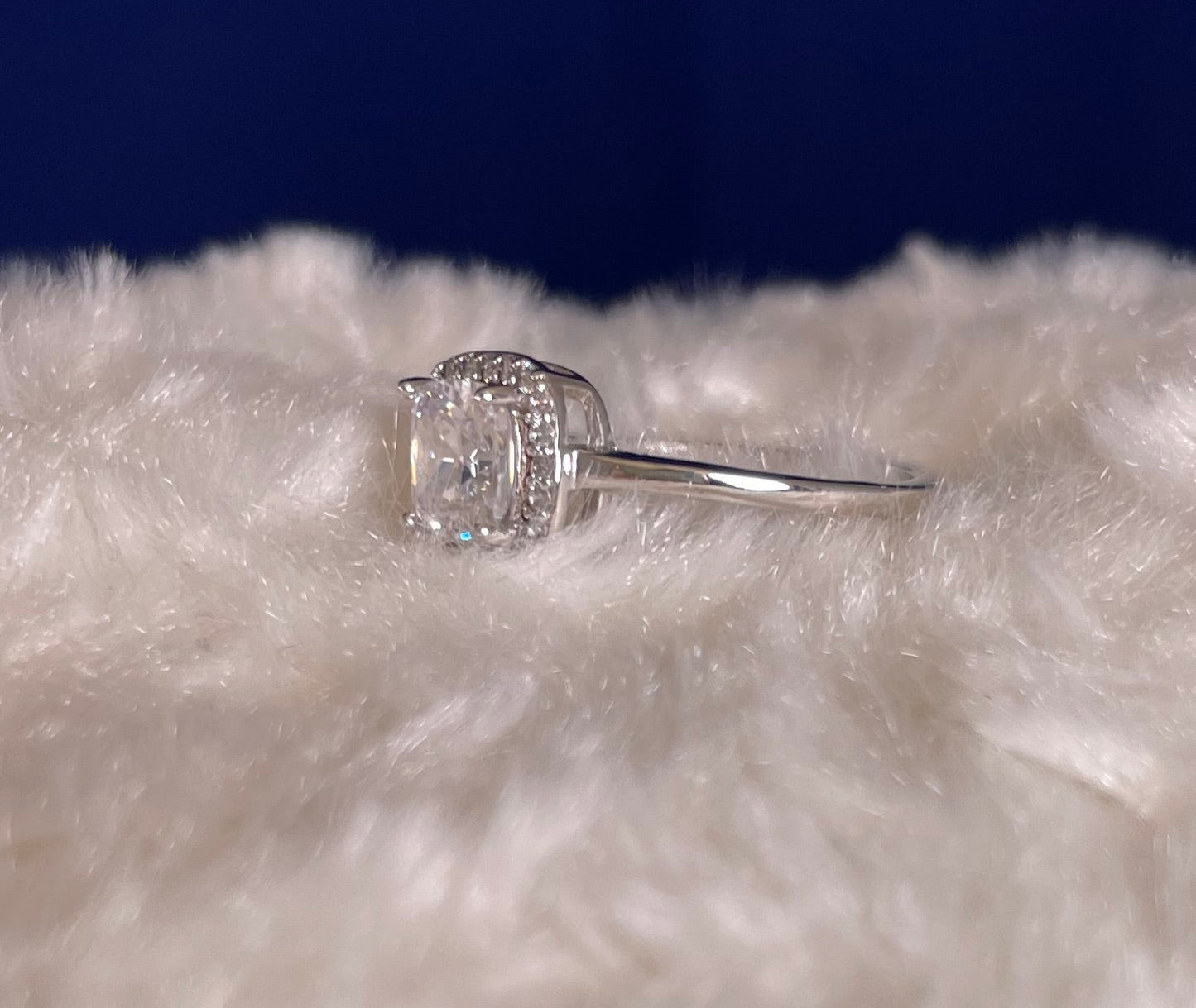 Rhodium-Plated Silver Cushion Shape Cubic Zirconia Cluster Ring