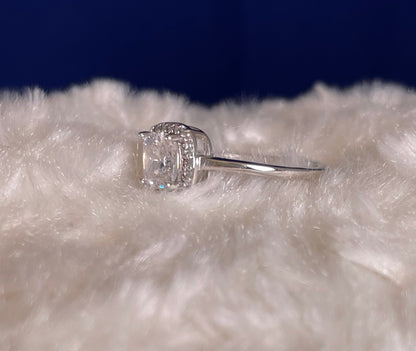Rhodium-Plated Silver Cushion Shape Cubic Zirconia Cluster Ring