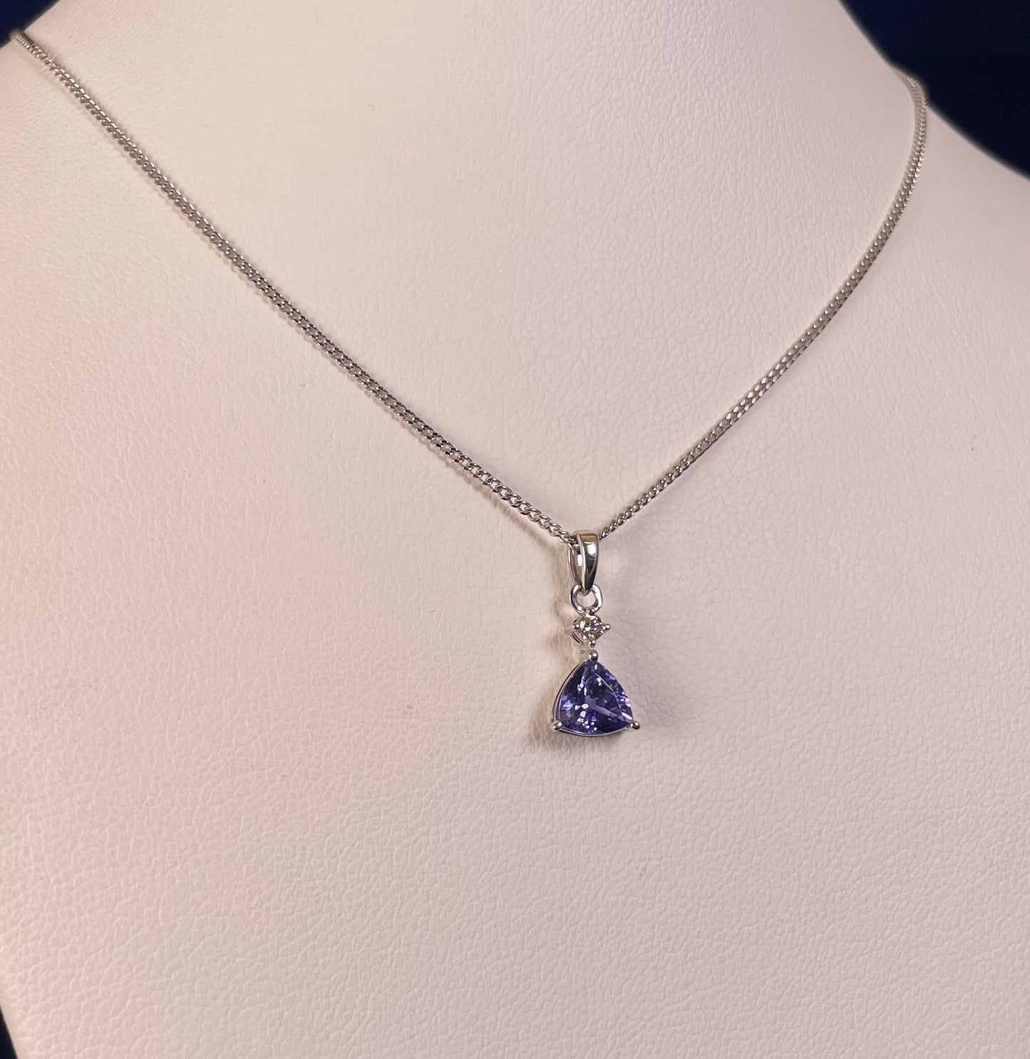 9ct White Gold Triangle Tanzanite Pendant with Small Diamond Necklace