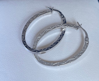 9ct White Gold Slim Flat Oval Hoop Earrings
