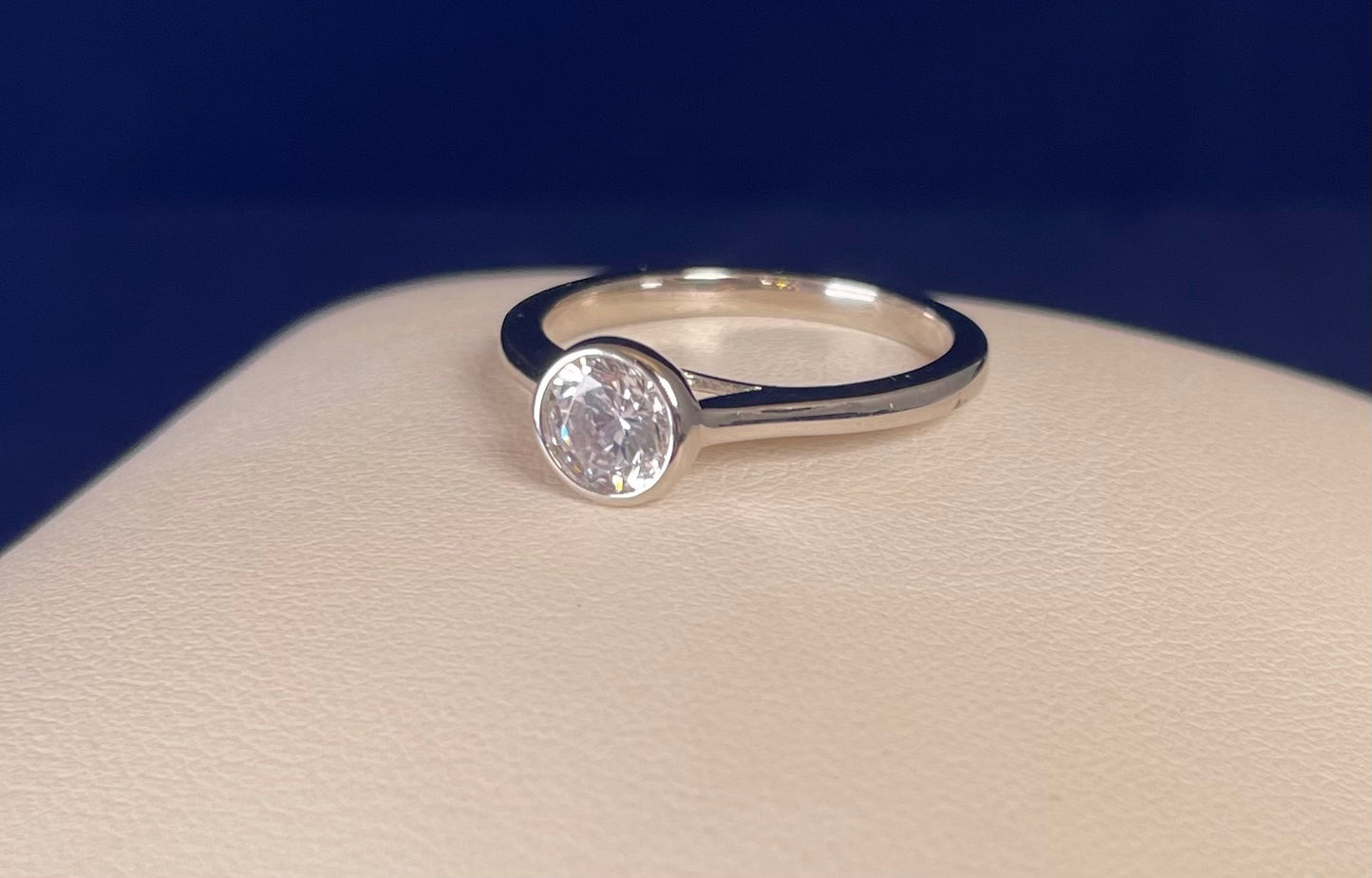 Round Cut Solitaire Cubic Zirconia Bezel Set Rhodium Plated