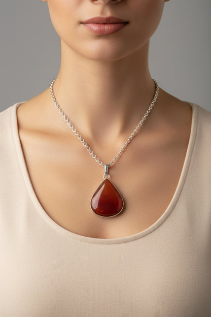 Large Silver Pear-shaped Cornelian Pendant