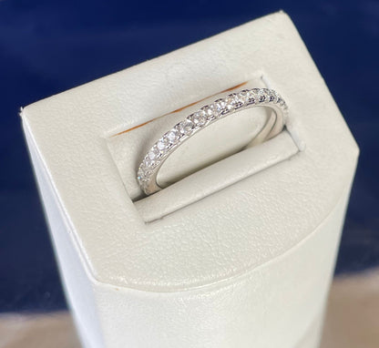 Fine Band Full Eternity Pave Setting Cubic Zirconia Rhodium Plated