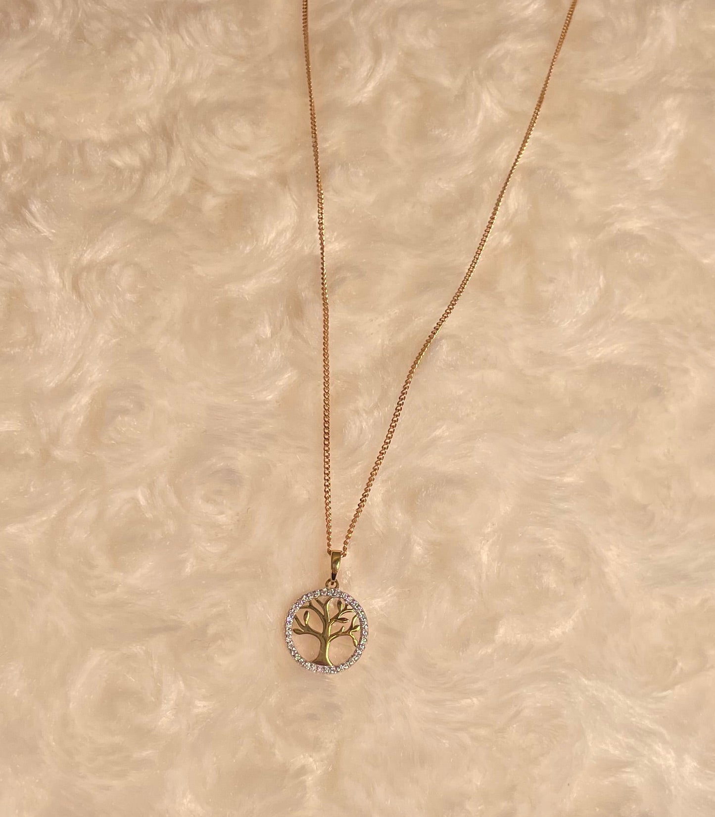 9ct Yellow Gold & Diamond Tree of Life Pendant Necklace