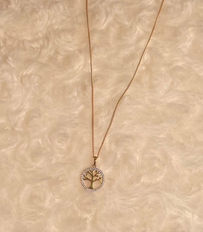 9ct Yellow Gold & Diamond Tree of Life Pendant Necklace