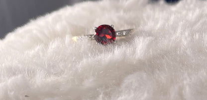 9ct Yellow Gold Garnet Set Dress Ring with Diamond chips