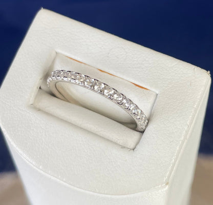 Fine Band Full Eternity Pave Setting Cubic Zirconia Rhodium Plated
