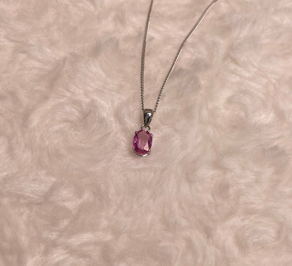 9ct White Gold Oval Pink Sapphire Pendant Necklace