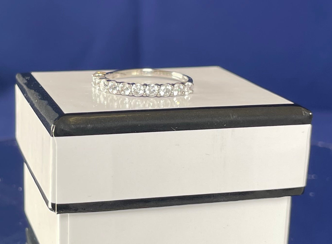 Rhodium-Plated Silver Half Eternity Ring with Cubic Zirconias