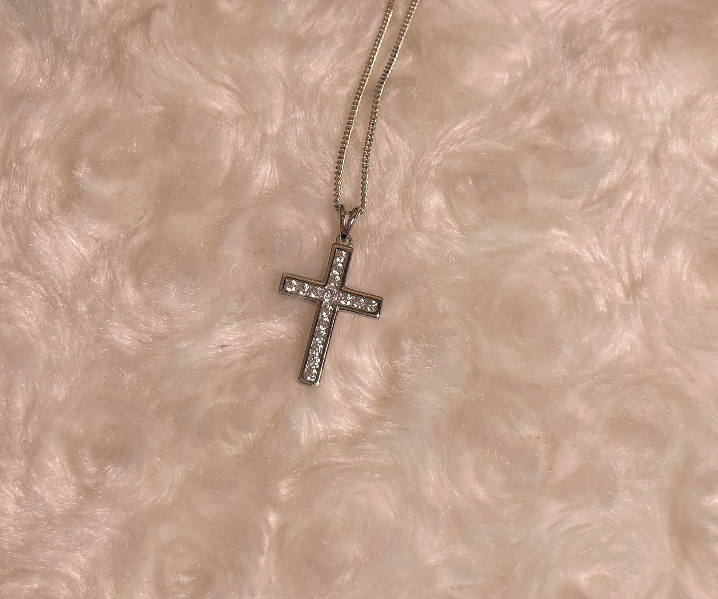 Silver Cross Pendant Necklace with Cubic Zirconia