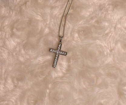 Silver Cross Pendant Necklace with Cubic Zirconia