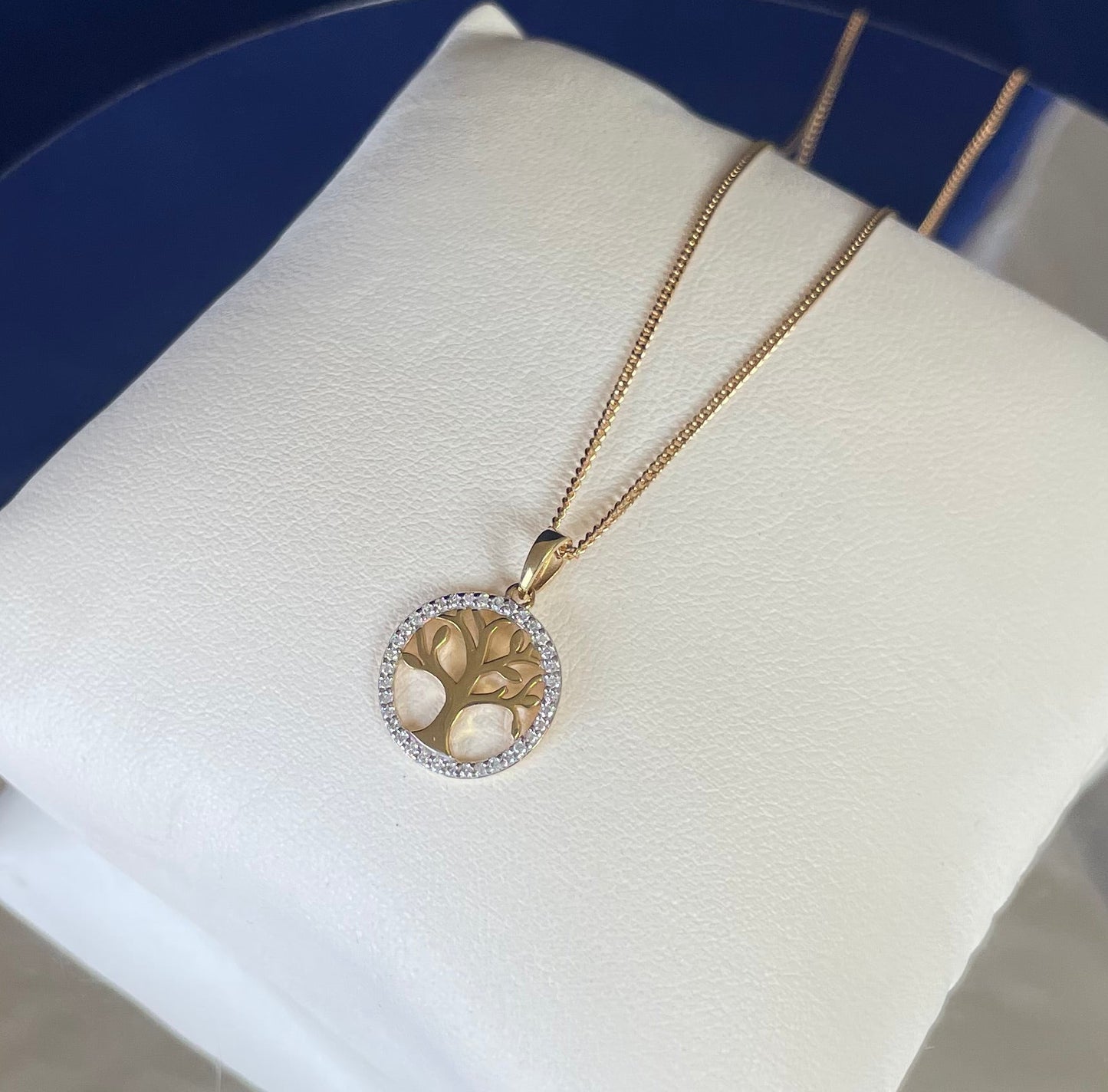 9ct Yellow Gold & Diamond Tree of Life Pendant Necklace