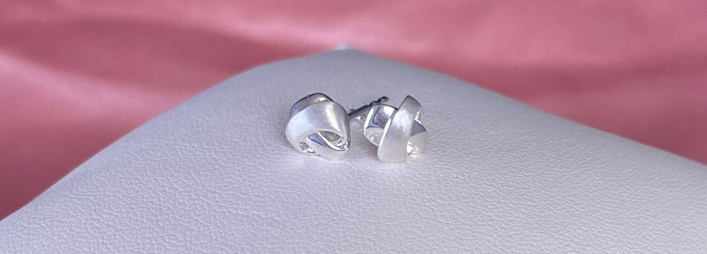 Knot Earrings With Shiny & Brushed Effect Rhodium Plated Silver