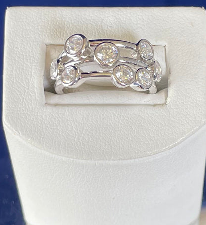 Silver Three Row Boodle Ring with Cubic Zirconias