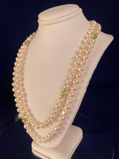 Freshwater Cultured Pearls with Peridot & Gold Beads Necklace