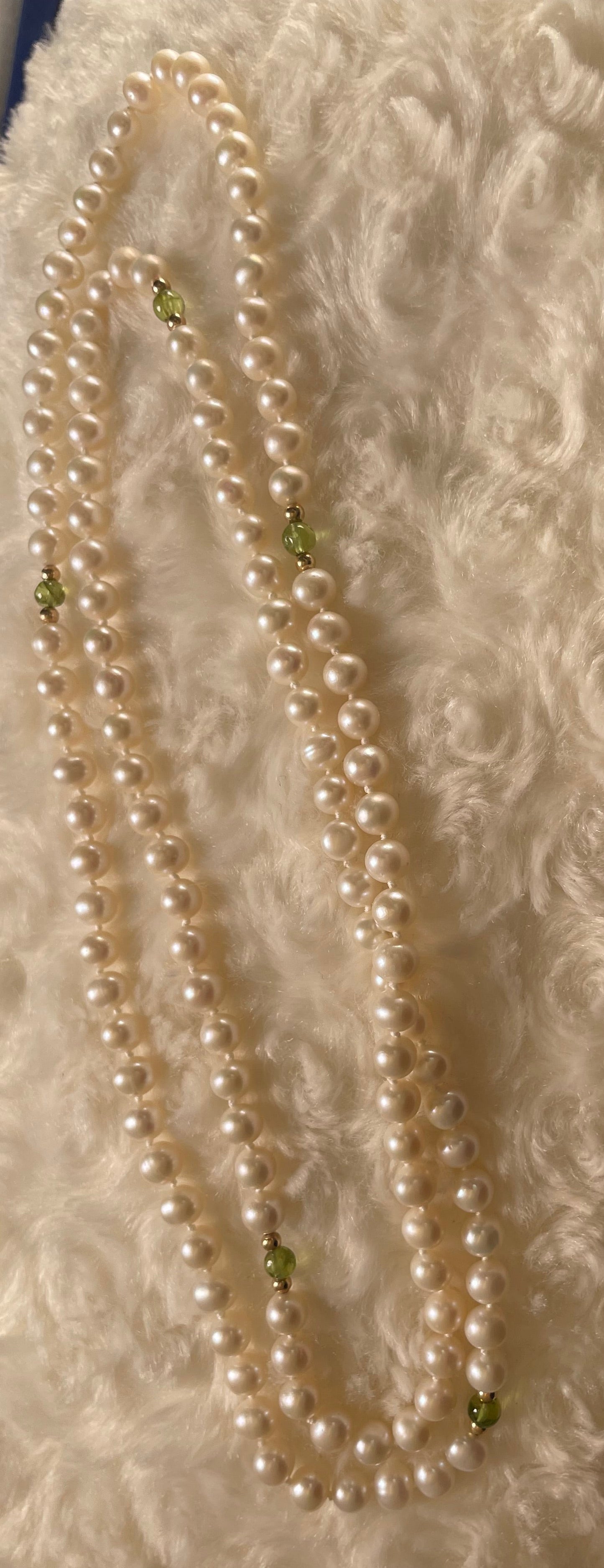 Freshwater Cultured Pearls with Peridot & Gold Beads Necklace