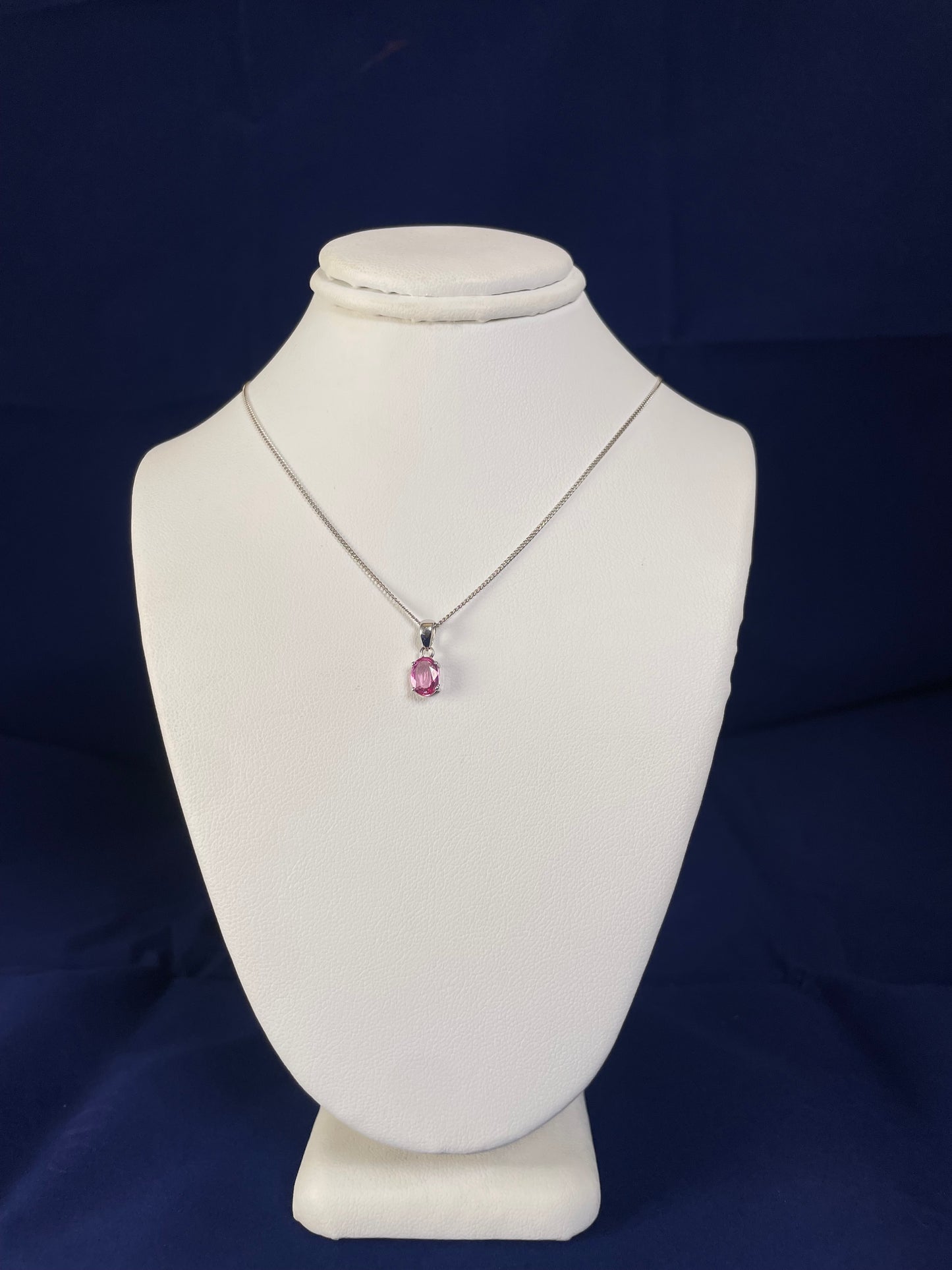 9ct White Gold Oval Pink Sapphire Pendant Necklace