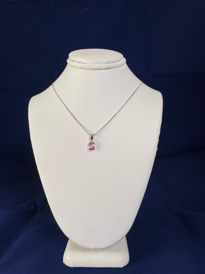 9ct White Gold Oval Pink Sapphire Pendant Necklace