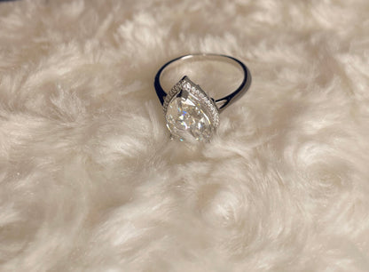 Rhodium Plated Silver Pear Shape Cubic Zirconia Ring