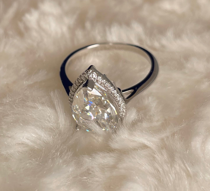 Rhodium Plated Silver Pear Shape Cubic Zirconia Ring