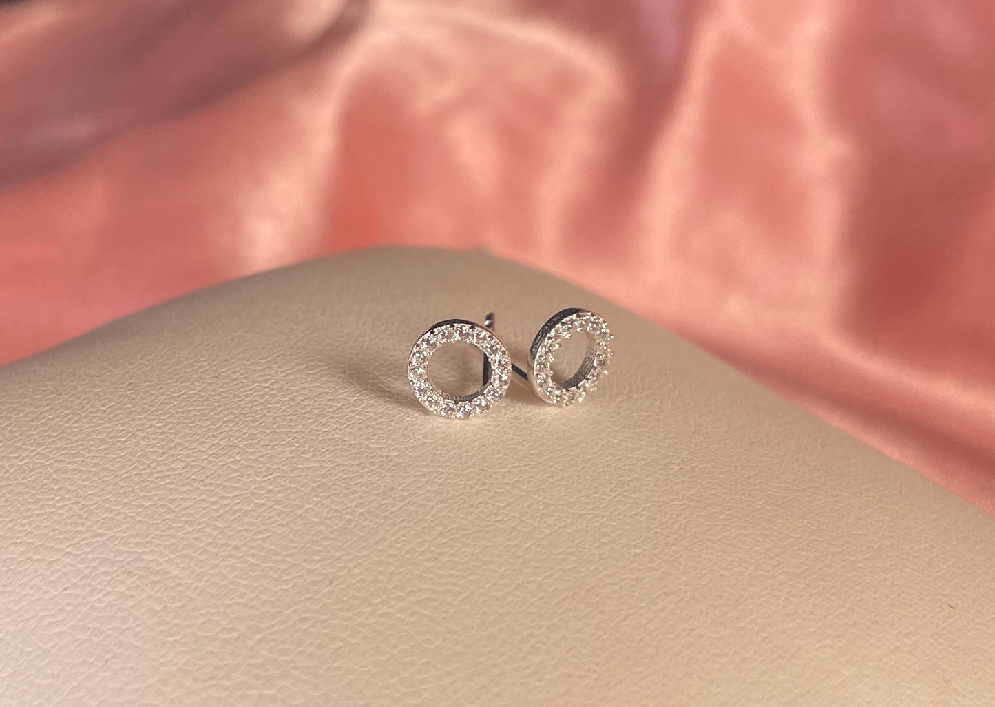 Circle Stud Earrings With Cubic Zirconia Silver Rhodium Plated Silver
